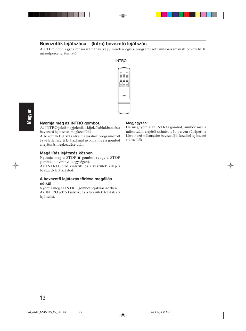 Magyar, Bevezetők lejátszása – (intro) bevezető lejátszás | JVC RC-EX25S User Manual | Page 62 / 94