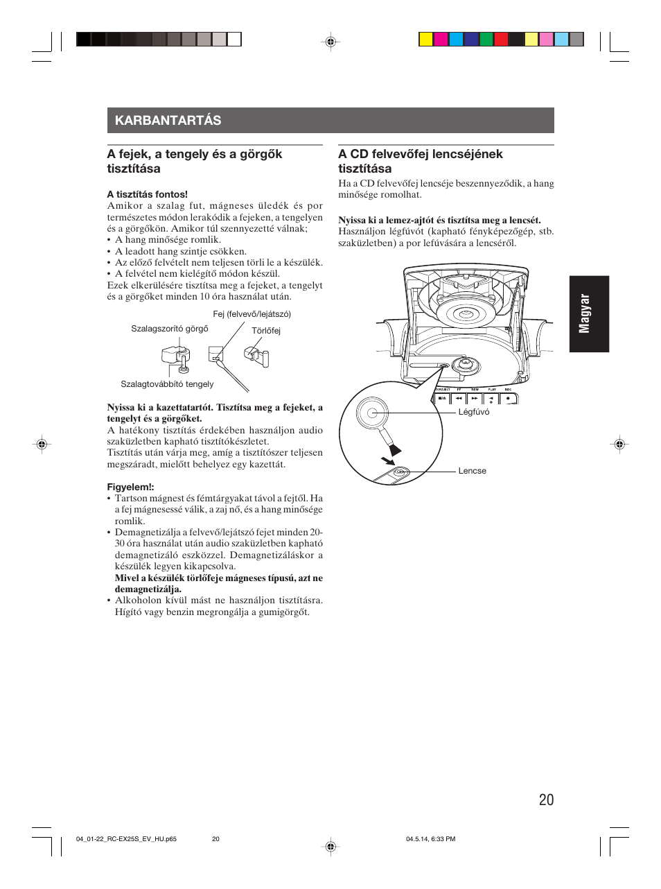 Karbantartás, Magyar karbantartás | JVC RC-EX25S User Manual | Page 69 / 94