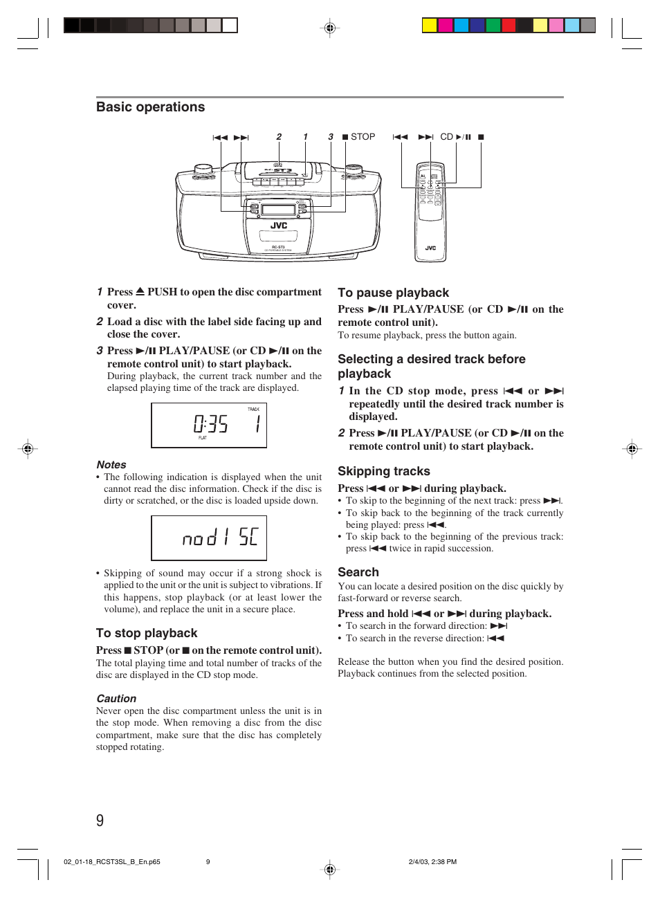 Basic operations, Selecting a desired track before playback, Skipping tracks | Search | JVC LVT1000-004A User Manual | Page 12 / 67