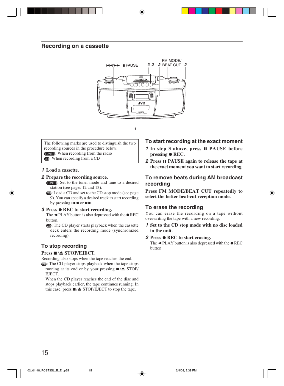 Recording on a cassette | JVC LVT1000-004A User Manual | Page 18 / 67