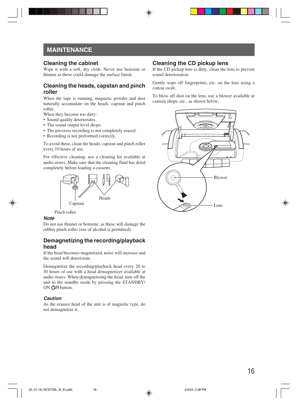Maintenance | JVC LVT1000-004A User Manual | Page 19 / 67