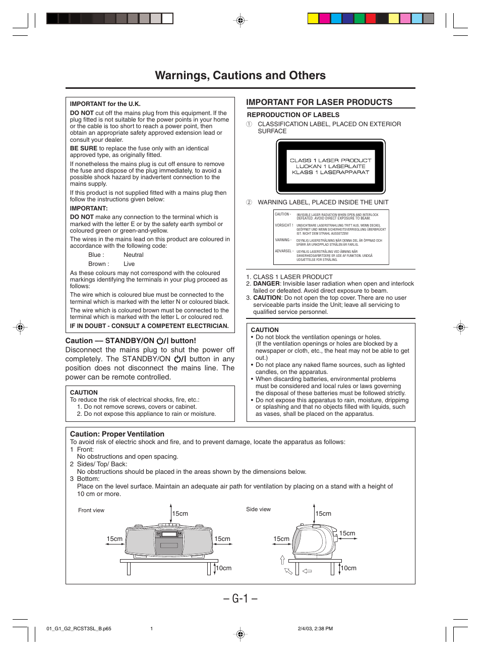 Warnings, cautions and others, Important for laser products | JVC LVT1000-004A User Manual | Page 2 / 67