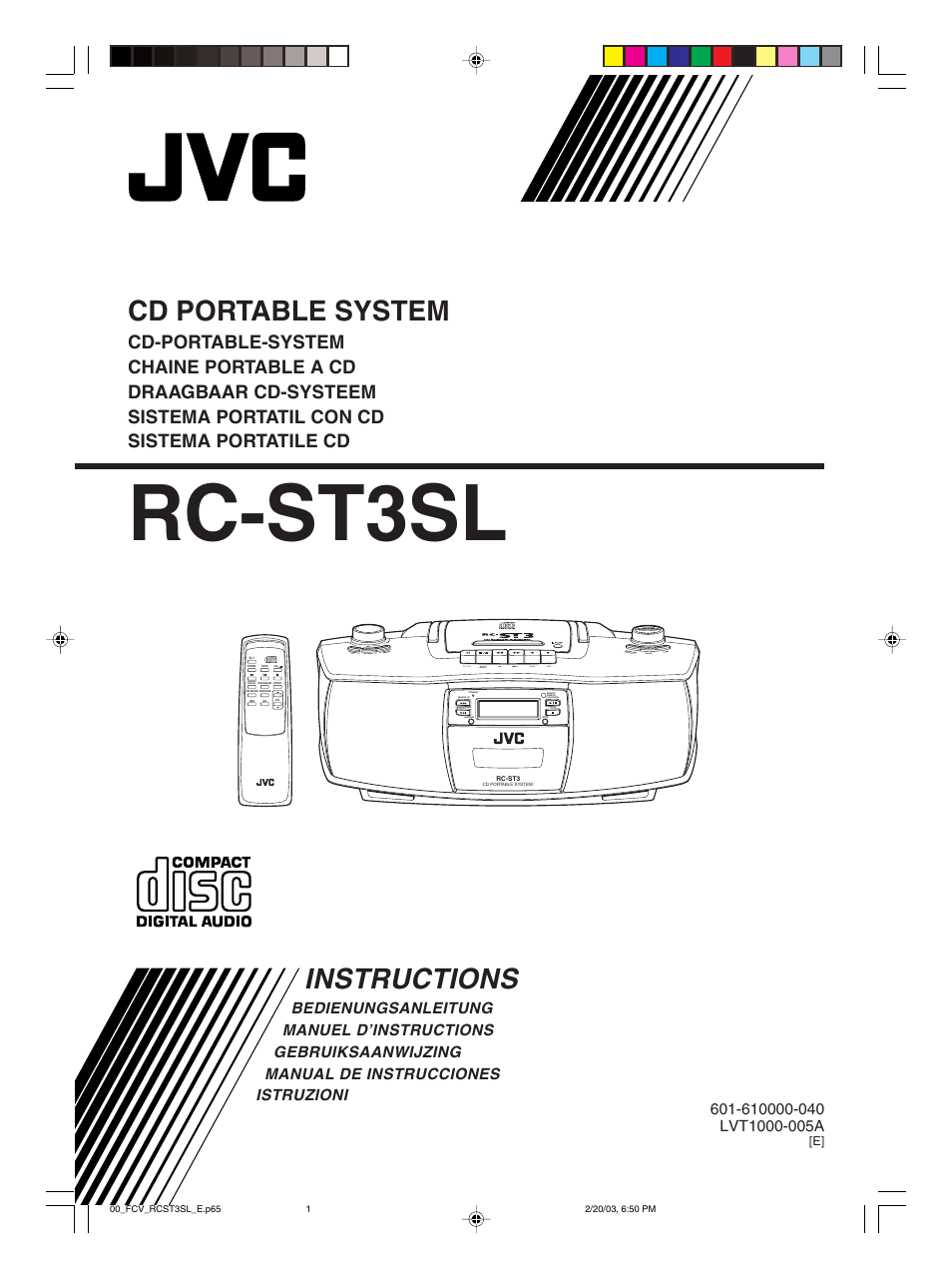 E version, Rc-st3sl, Cd portable system | Instructions | JVC LVT1000-004A User Manual | Page 23 / 67