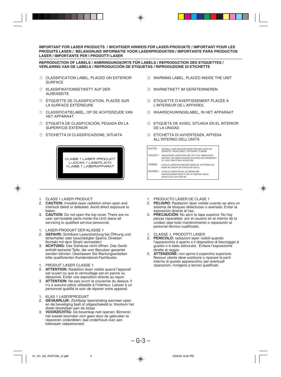 Important for laser products | JVC LVT1000-004A User Manual | Page 26 / 67