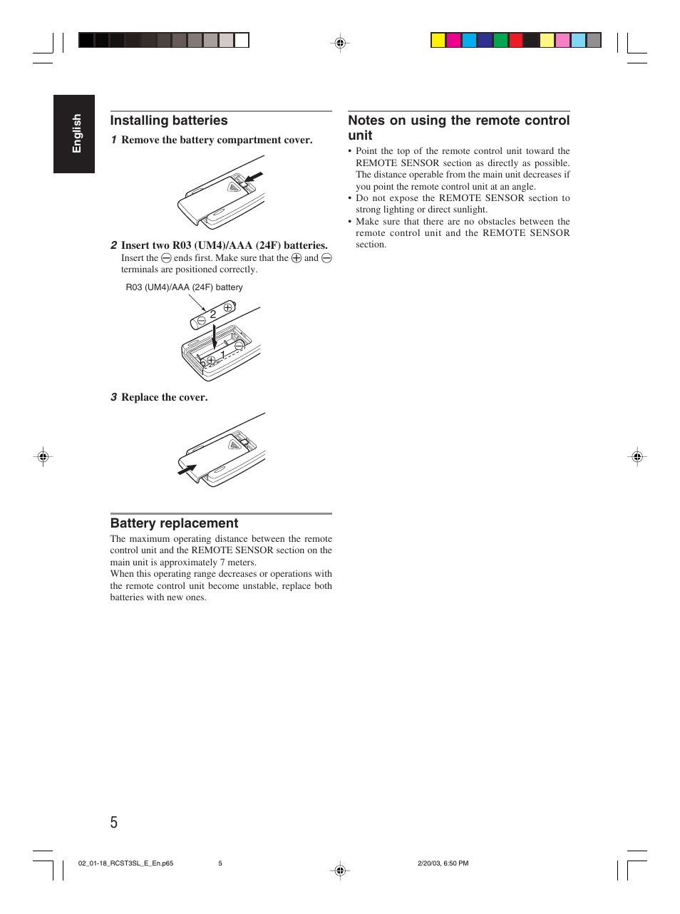 Installing batteries, Battery replacement | JVC LVT1000-004A User Manual | Page 31 / 67