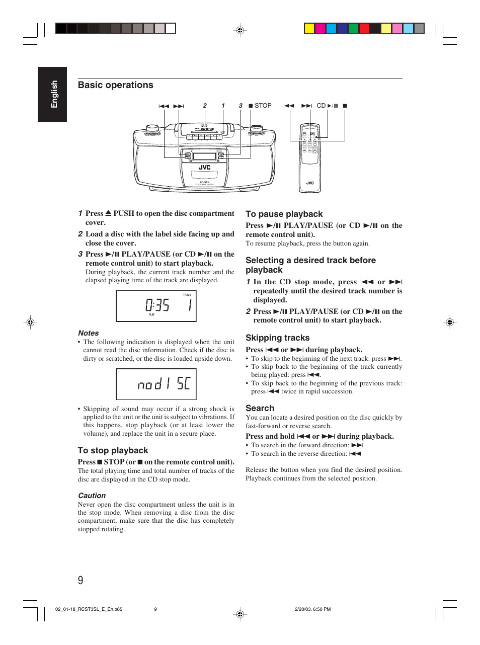 Basic operations, Selecting a desired track before playback, Skipping tracks | Search | JVC LVT1000-004A User Manual | Page 35 / 67