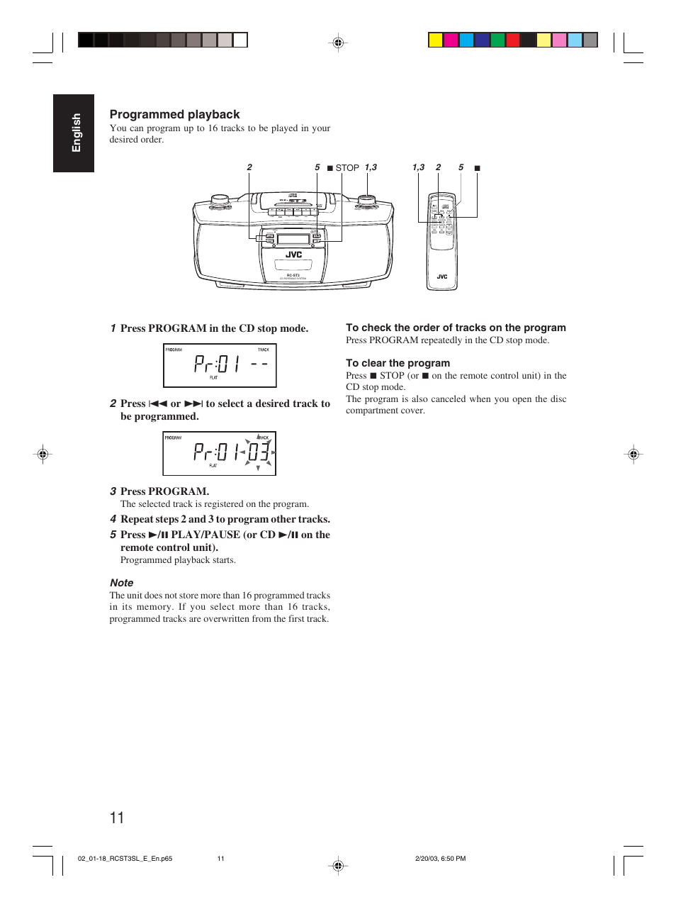 Programmed playback, English | JVC LVT1000-004A User Manual | Page 37 / 67