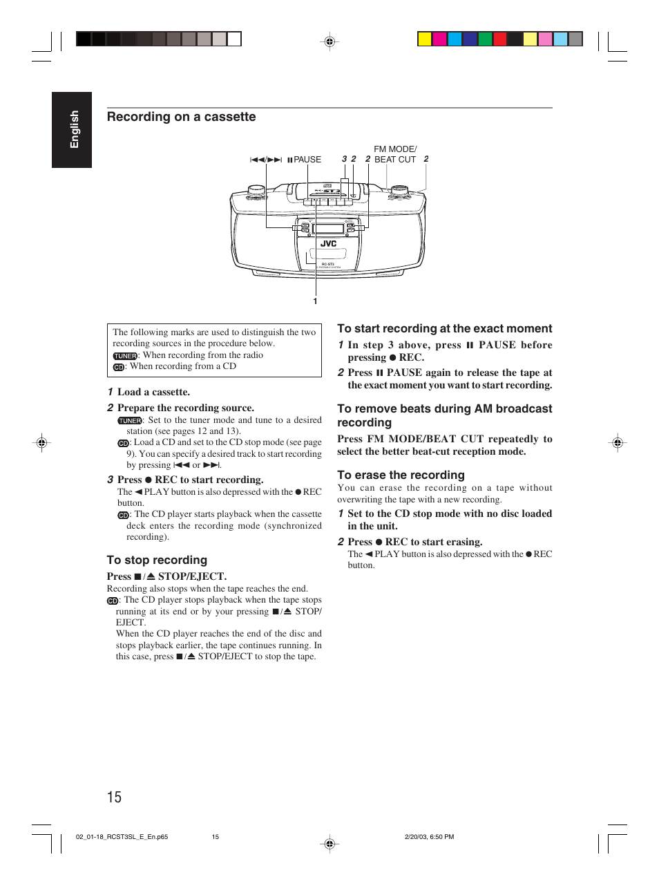 Recording on a cassette | JVC LVT1000-004A User Manual | Page 41 / 67