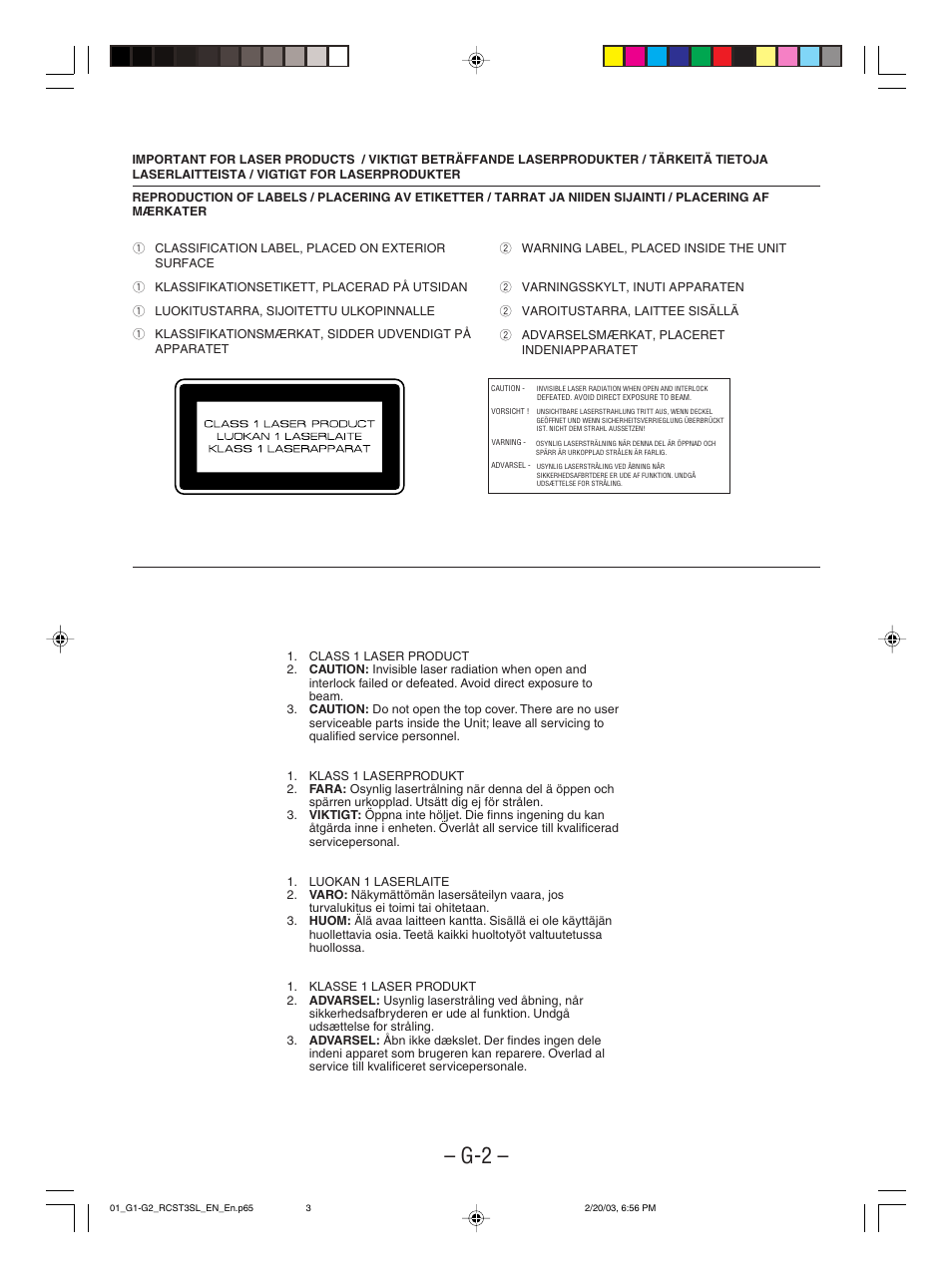 Important for laser products | JVC LVT1000-004A User Manual | Page 48 / 67