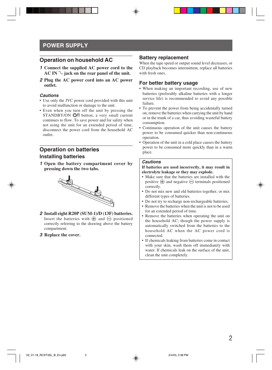 Power supply, Operation on household ac, Operation on batteries | JVC LVT1000-004A User Manual | Page 5 / 67