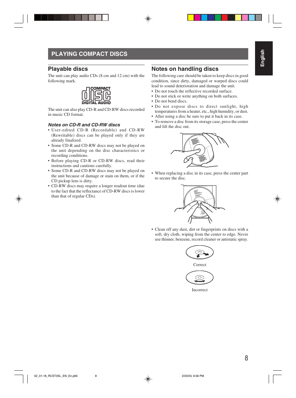 Playing compact discs, Playing compact discs playable discs | JVC LVT1000-004A User Manual | Page 56 / 67