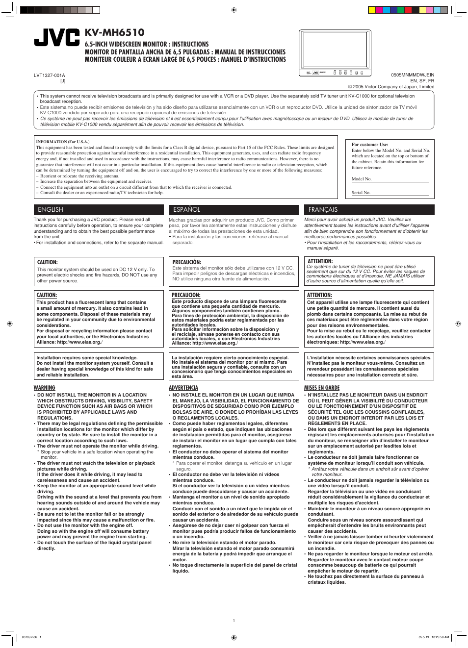 JVC KV-MH6510 User Manual | 36 pages
