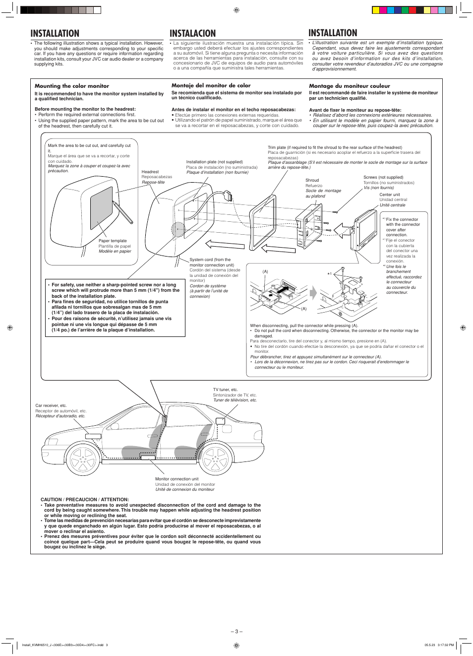 Installation, Instalacion | JVC KV-MH6510 User Manual | Page 21 / 36