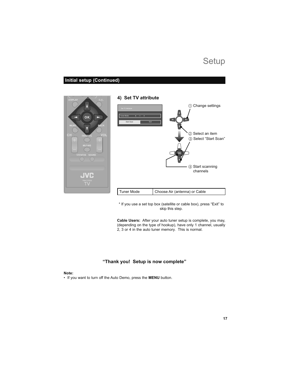 Setup | JVC 0708TSH-II-IM User Manual | Page 17 / 52