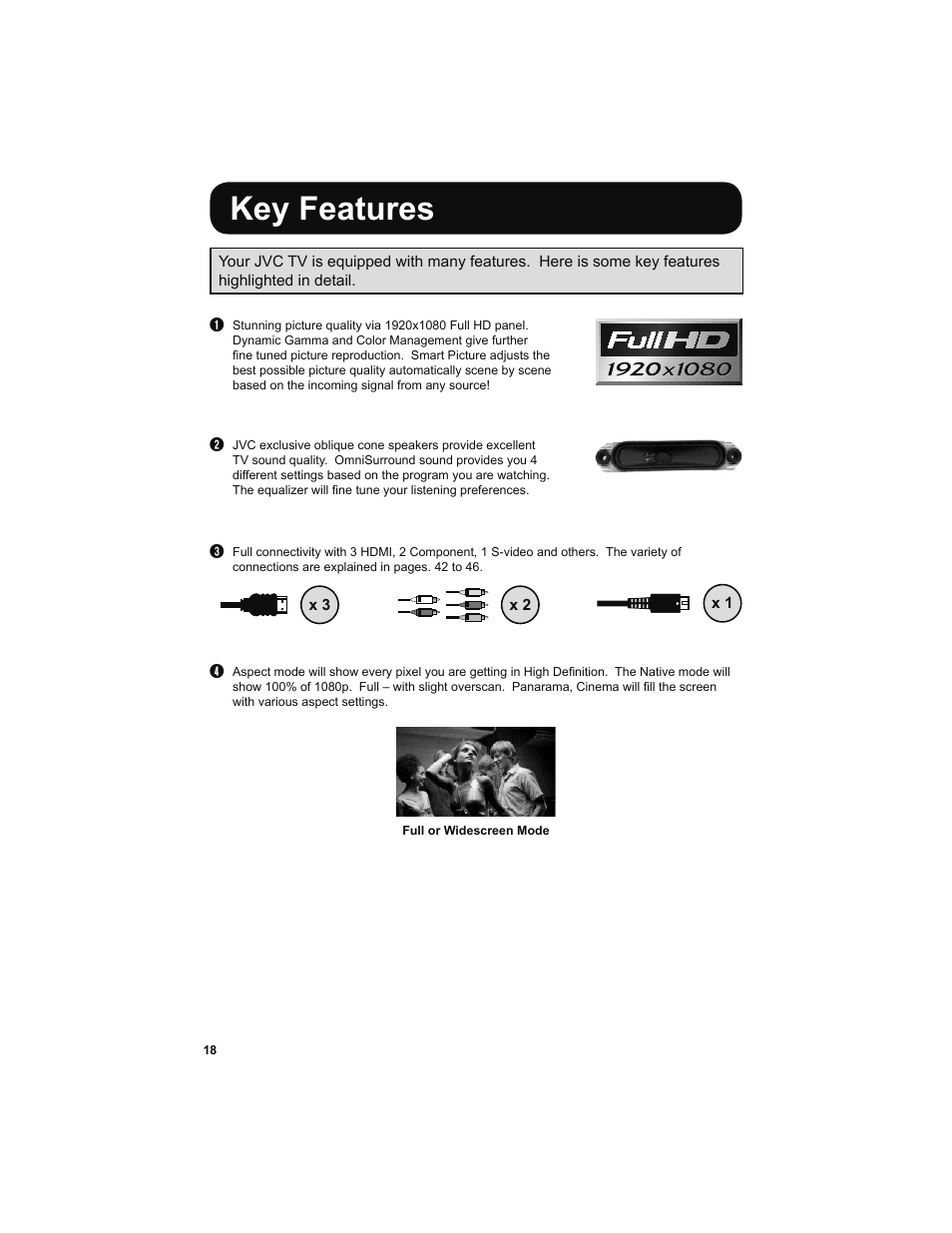 Key features | JVC 0708TSH-II-IM User Manual | Page 18 / 52