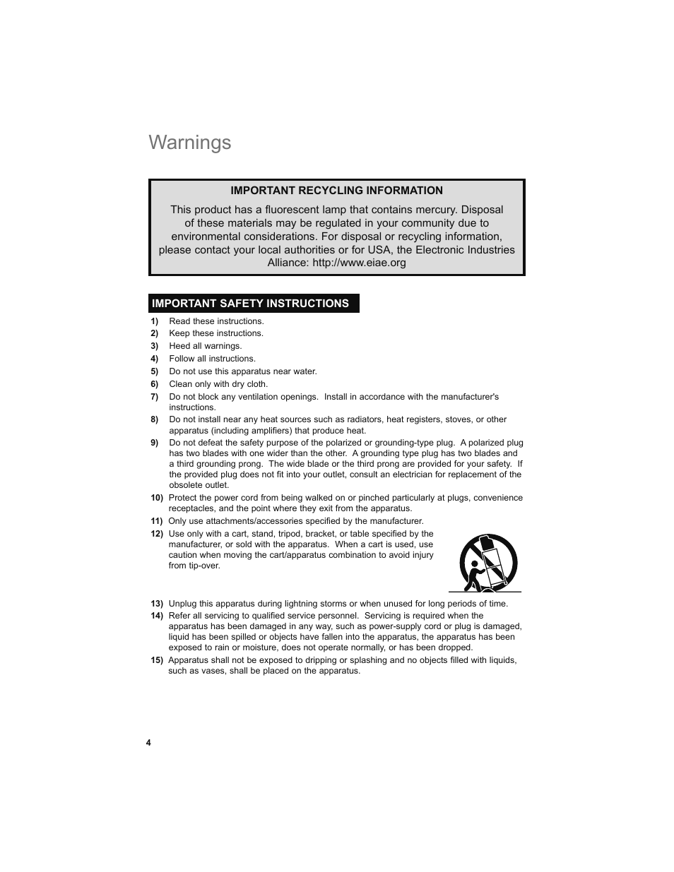 Important safety instructions, Warnings | JVC 0708TSH-II-IM User Manual | Page 4 / 52
