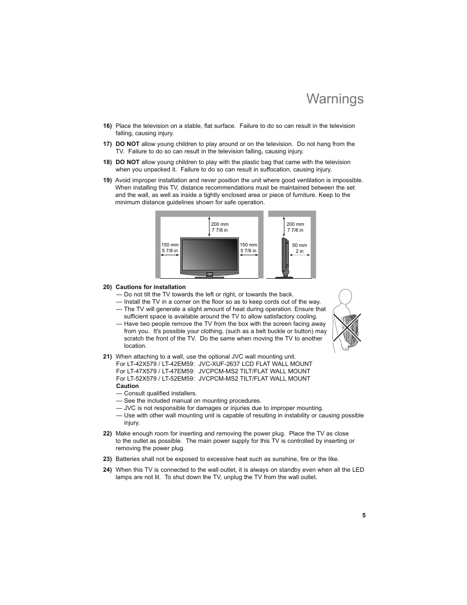 Warnings | JVC 0708TSH-II-IM User Manual | Page 5 / 52