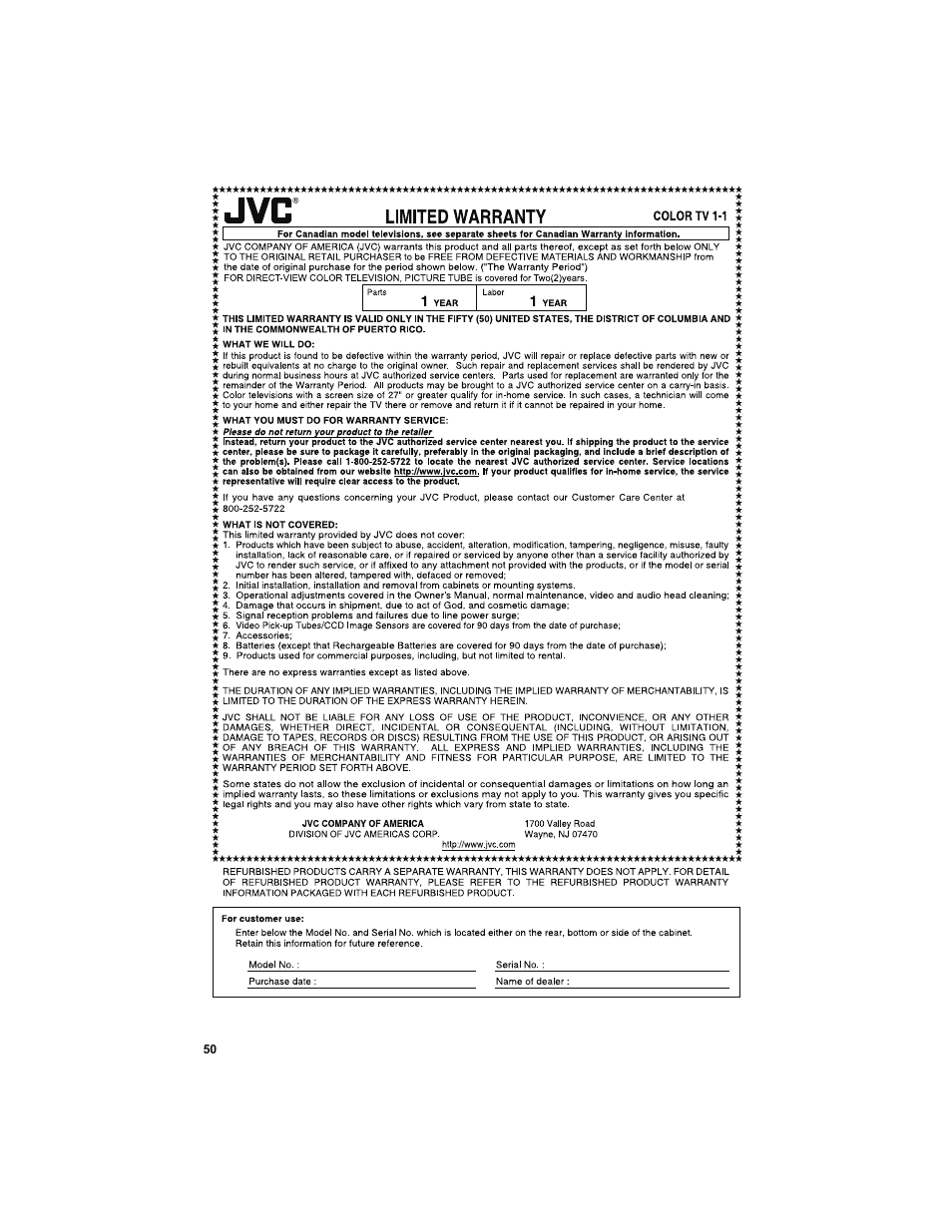 JVC 0708TSH-II-IM User Manual | Page 50 / 52