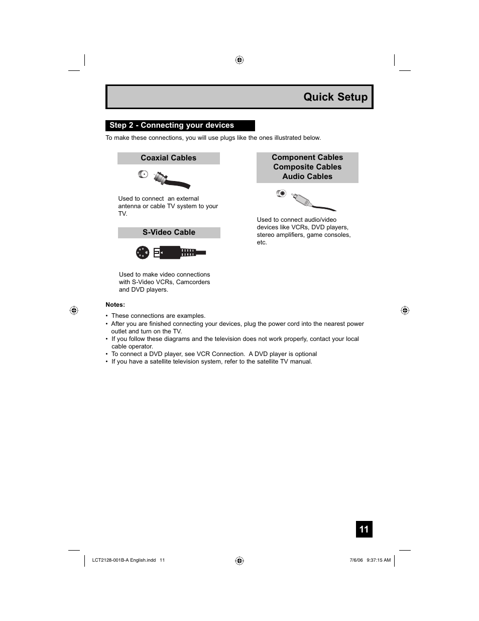 Step 2 - connecting your devices, Quick setup | JVC 0706TNH-II-IM User Manual | Page 11 / 88