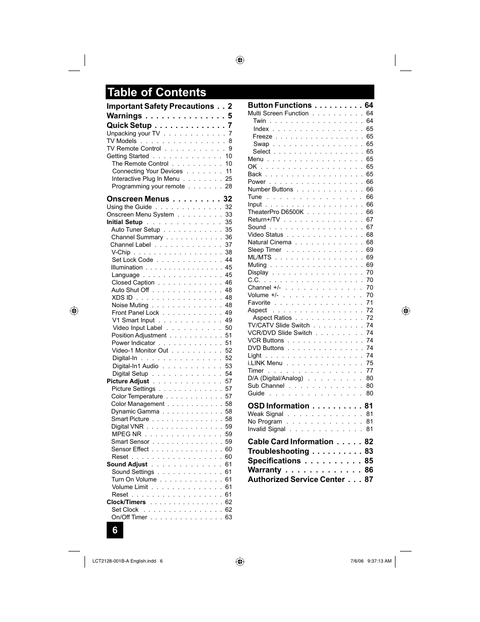 JVC 0706TNH-II-IM User Manual | Page 6 / 88