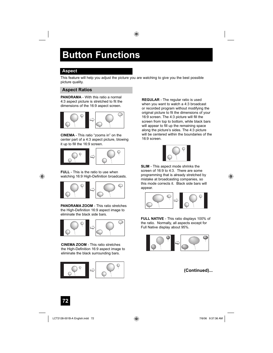Aspect, Button functions | JVC 0706TNH-II-IM User Manual | Page 72 / 88