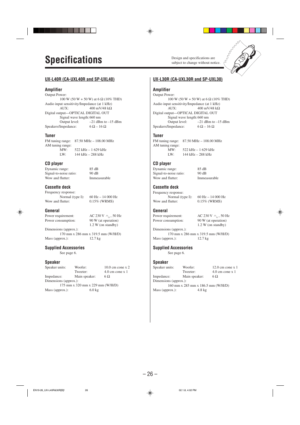 Specifications | JVC UX-L40R User Manual | Page 29 / 32