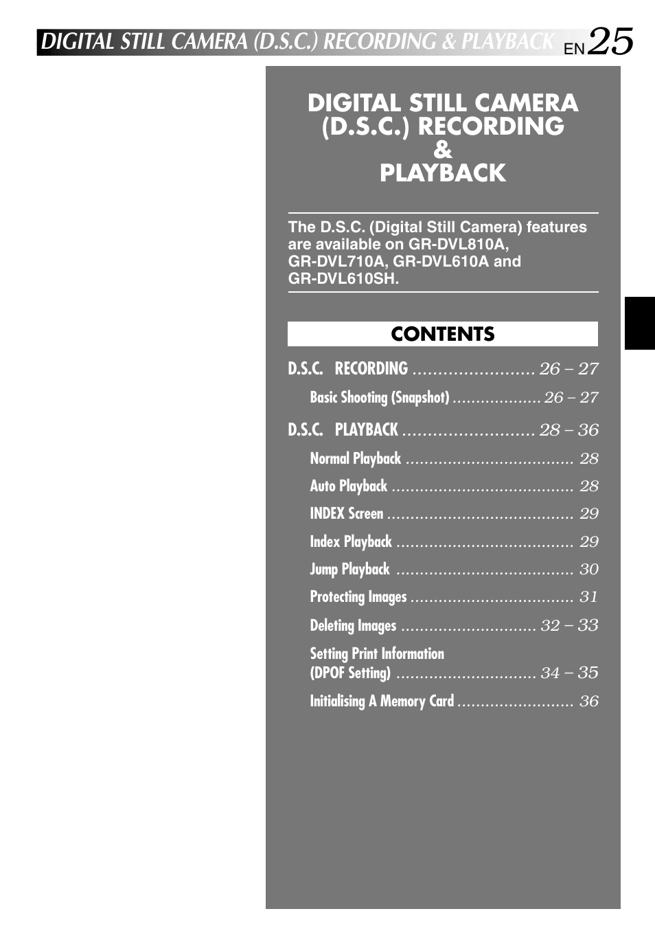 Digital still camera (d.s.c.) recording & playback | JVC GR-DVL610SH User Manual | Page 25 / 92