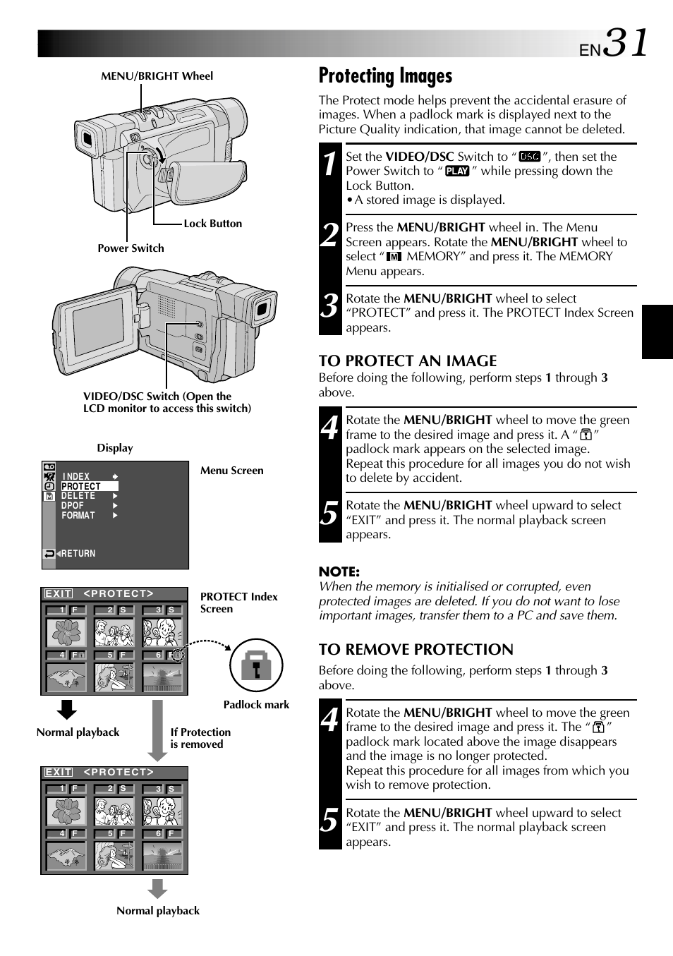 Protecting images | JVC GR-DVL610SH User Manual | Page 31 / 92