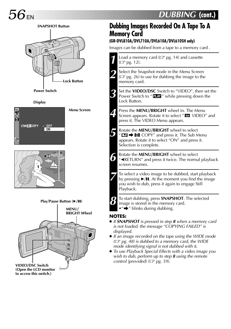 Dubbing, Cont.) | JVC GR-DVL610SH User Manual | Page 56 / 92