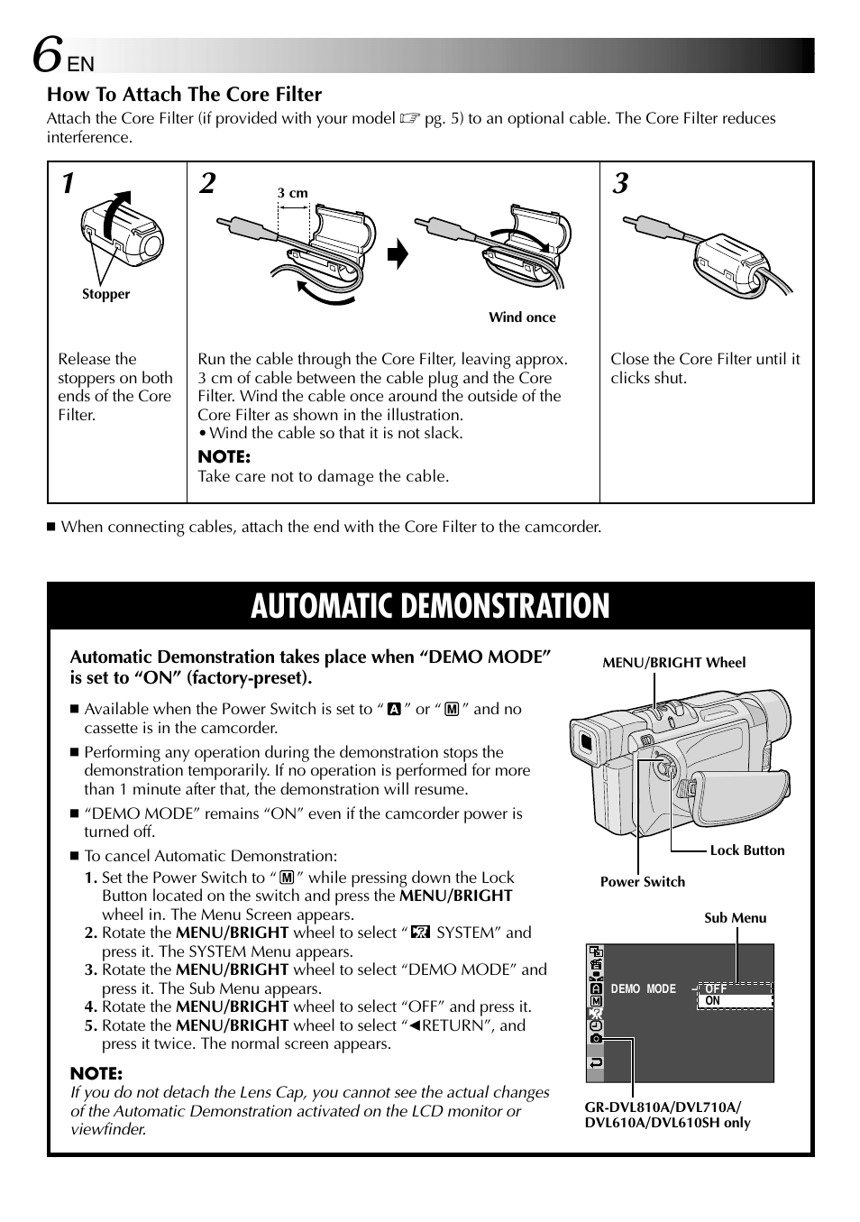 Automatic demonstration | JVC GR-DVL610SH User Manual | Page 6 / 92