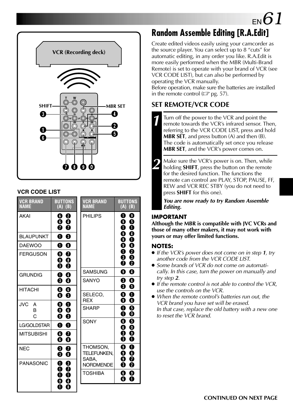 Random assemble editing [r.a.edit | JVC GR-DVL610SH User Manual | Page 61 / 92