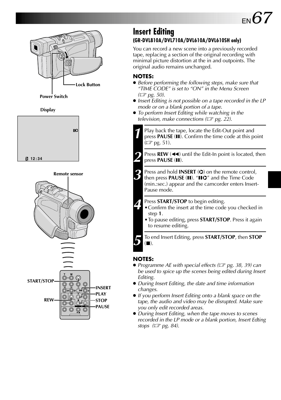 Insert editing | JVC GR-DVL610SH User Manual | Page 67 / 92