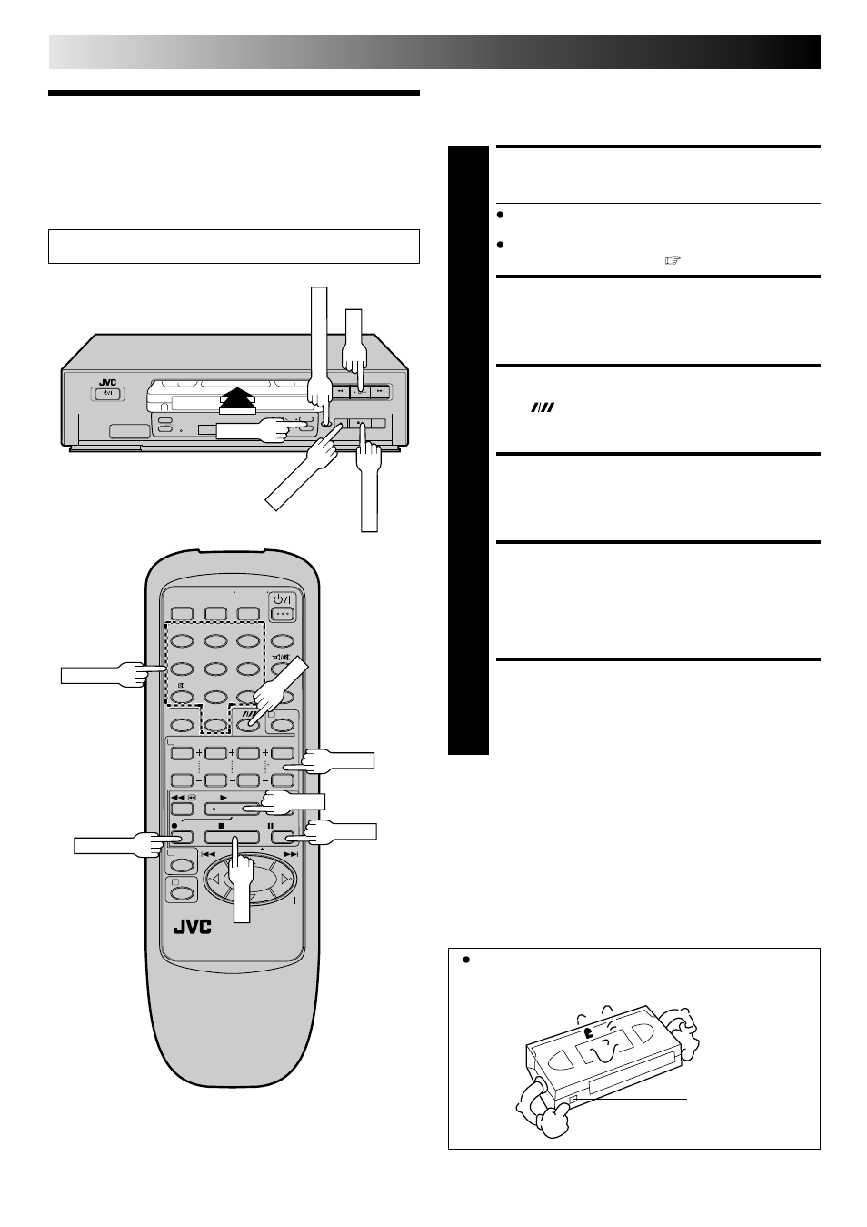 Basic recording, Load a cassette, Choose a programme | Set tape speed, Start recording, Pause/resume recording, Stop recording, Recording | JVC HR-J347EM User Manual | Page 14 / 34
