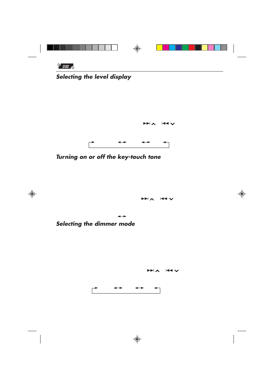 Selecting the level display, Turning on or off the key-touch tone, Selecting the dimmer mode | JVC KD-MX3000 User Manual | Page 24 / 45