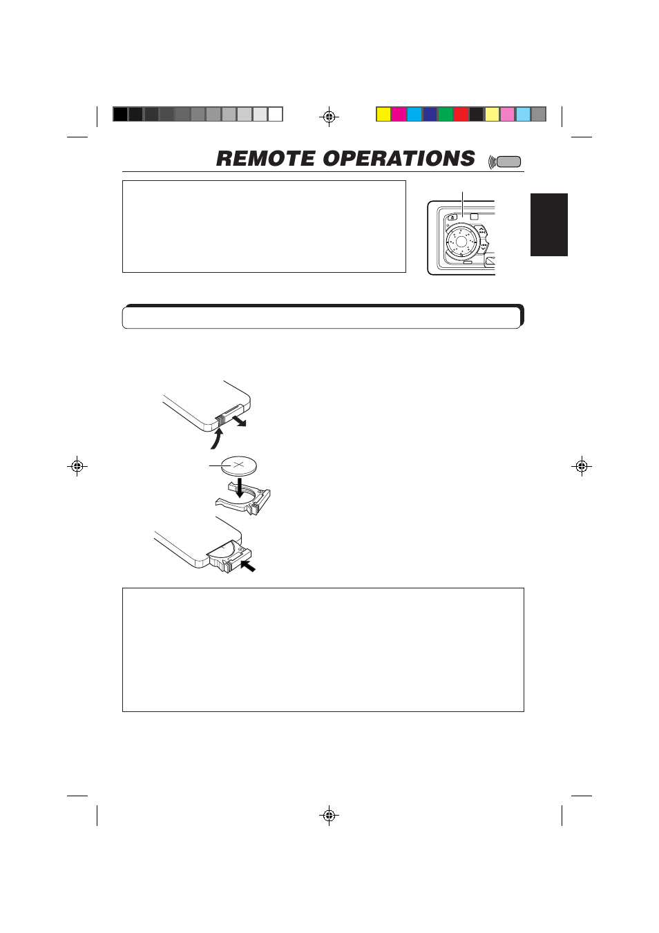 Remote operations, Installing the batteries | JVC KD-MX3000 User Manual | Page 33 / 45