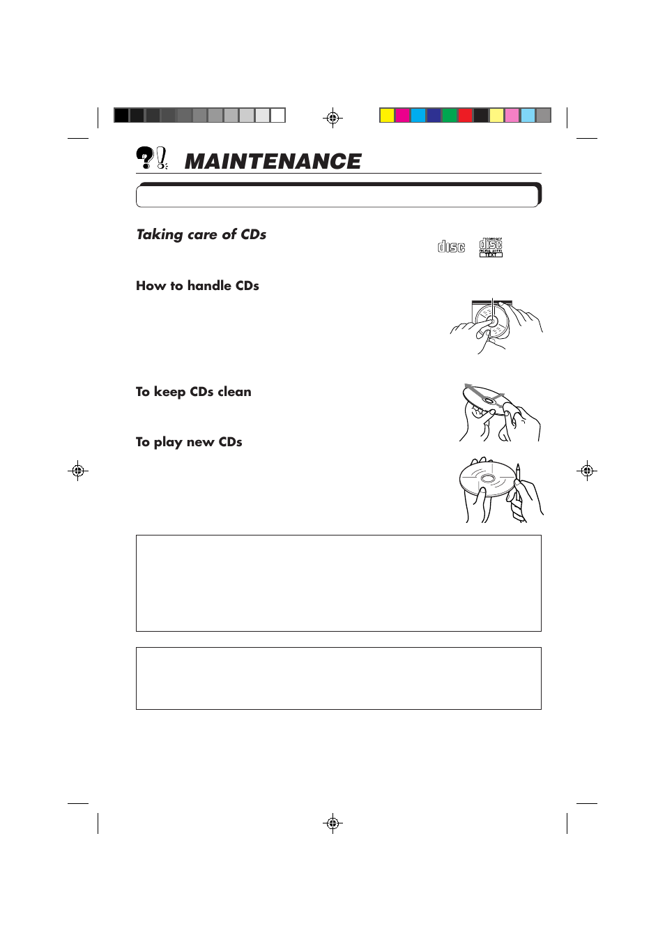 Maintenance, Handling discs, Taking care of cds | JVC KD-MX3000 User Manual | Page 40 / 45