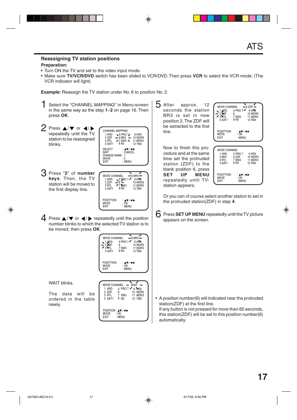 Reassigning tv station positions | JVC HR-XV1EU User Manual | Page 17 / 64