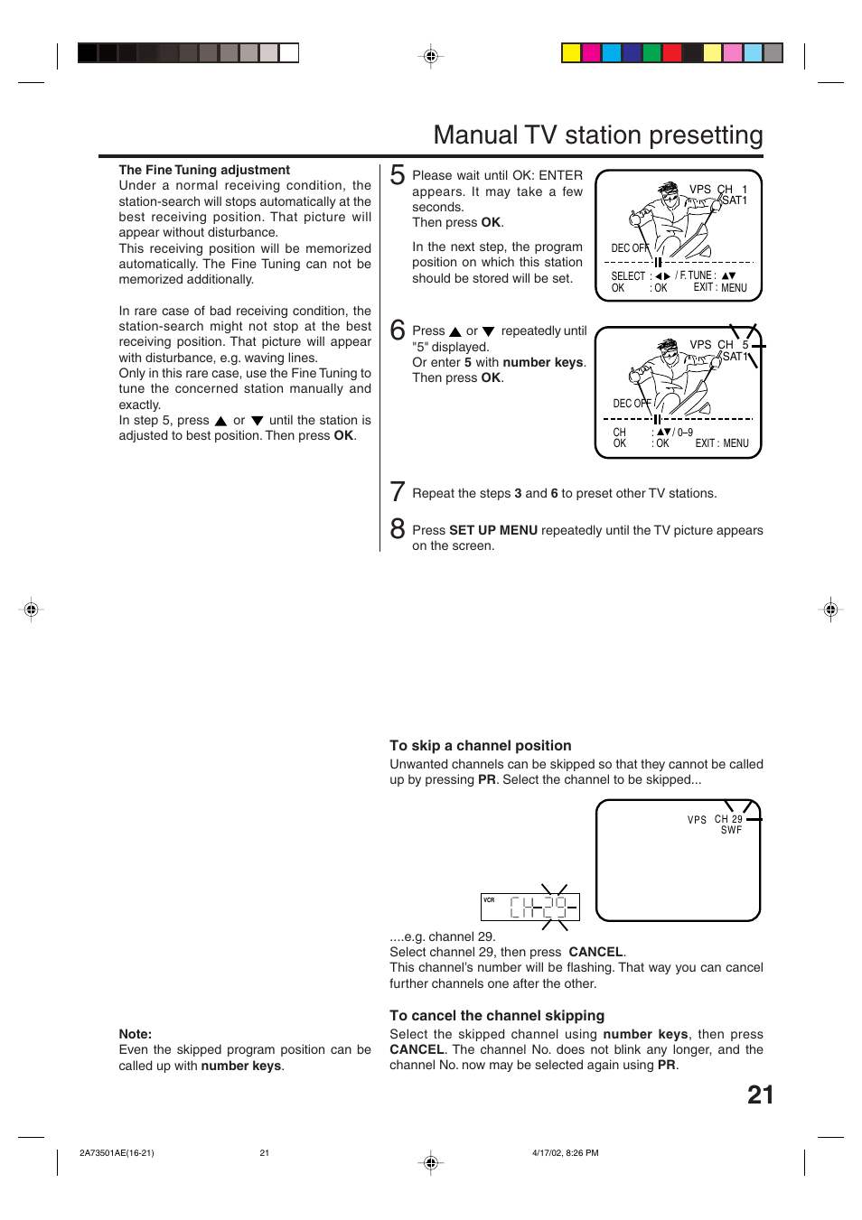 21 manual tv station presetting | JVC HR-XV1EU User Manual | Page 21 / 64