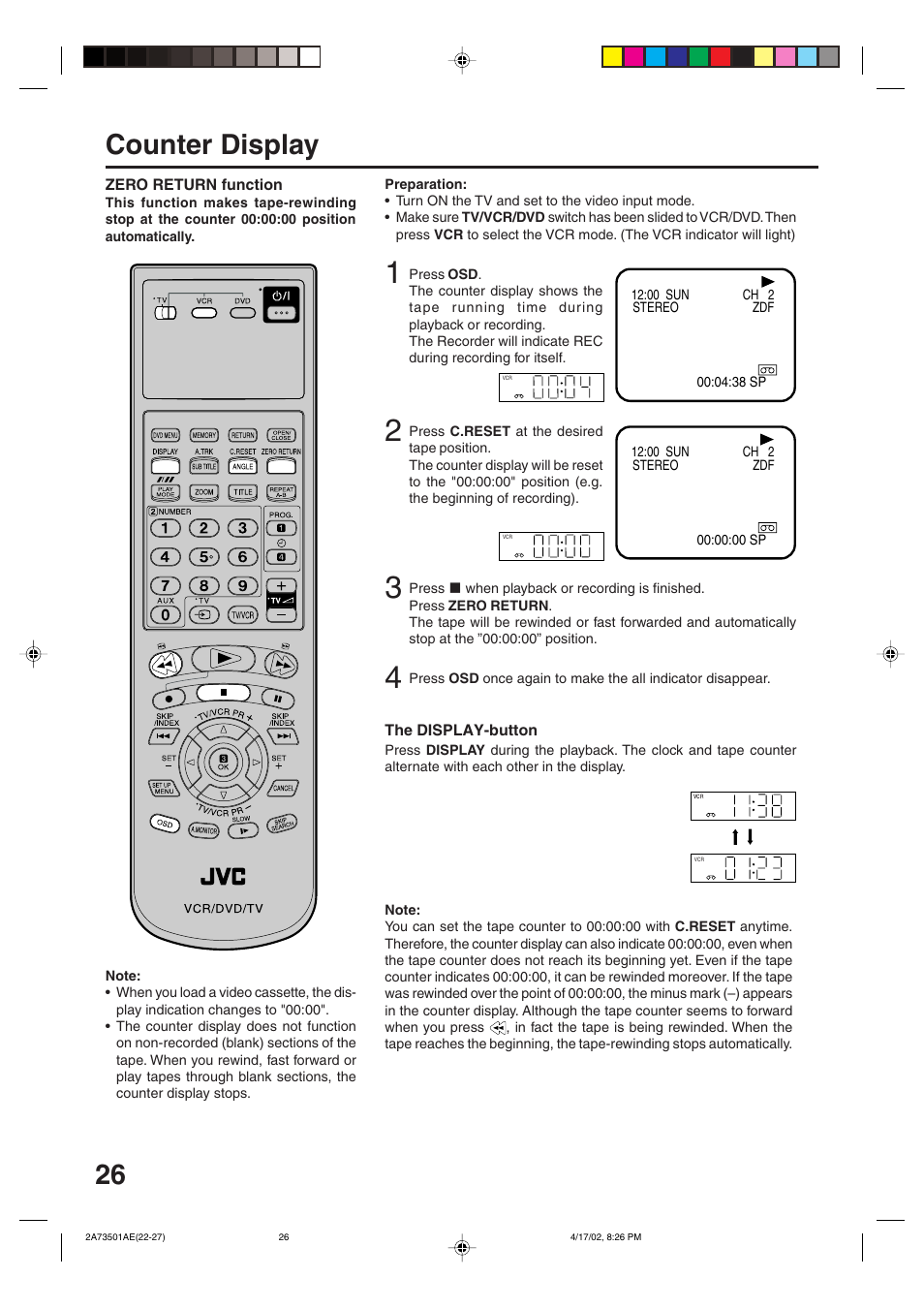 Counter display | JVC HR-XV1EU User Manual | Page 26 / 64