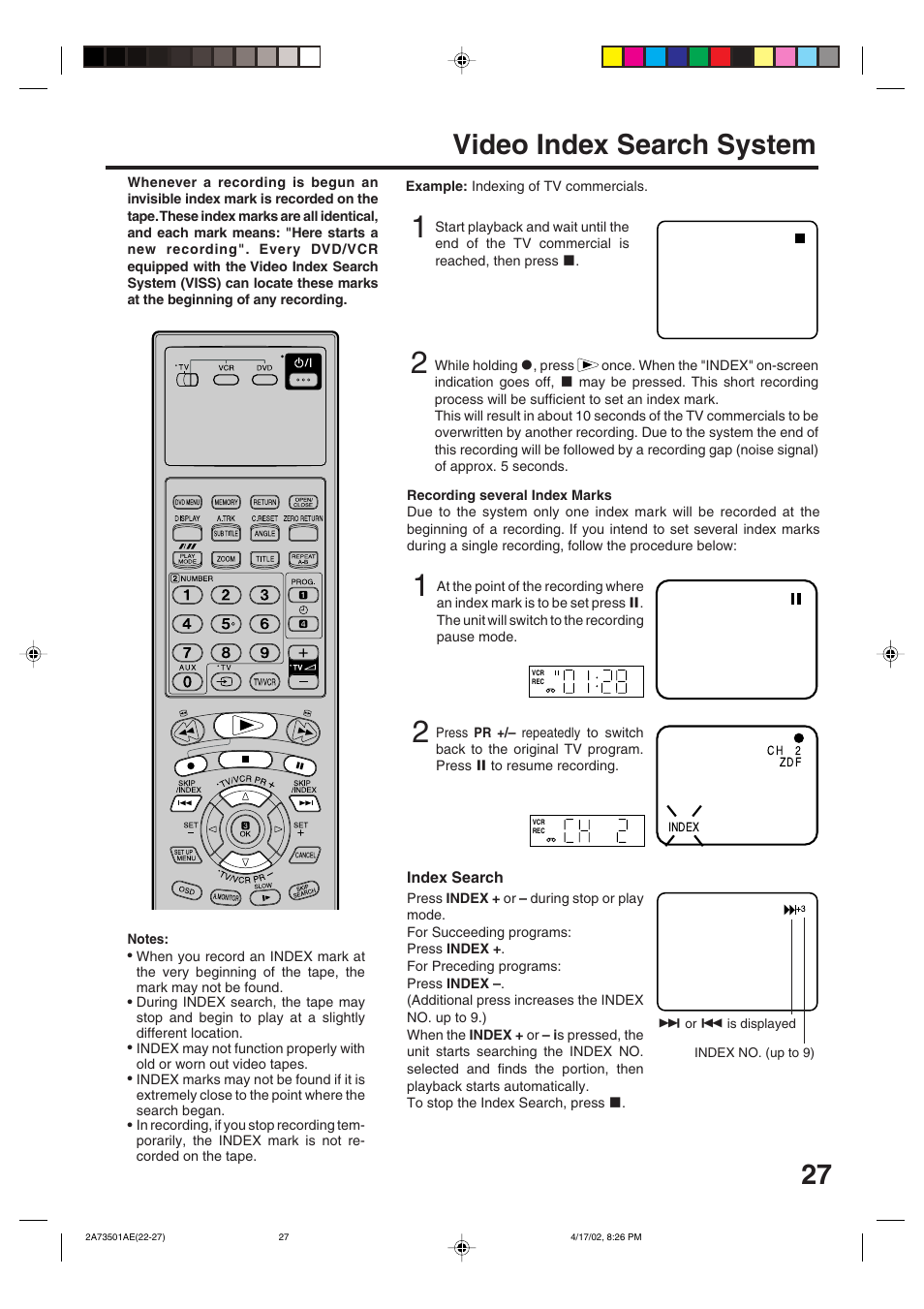 Video index search system | JVC HR-XV1EU User Manual | Page 27 / 64