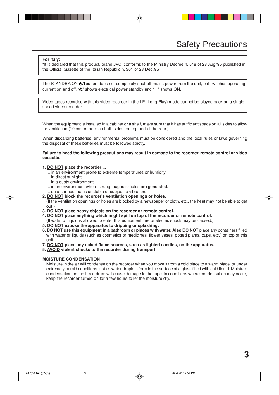 3safety precautions | JVC HR-XV1EU User Manual | Page 3 / 64