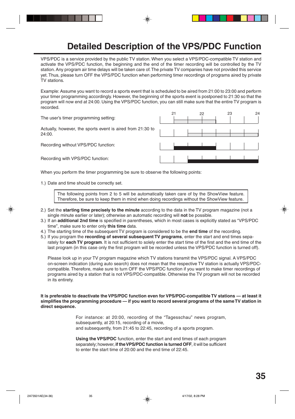35 detailed description of the vps/pdc function | JVC HR-XV1EU User Manual | Page 35 / 64