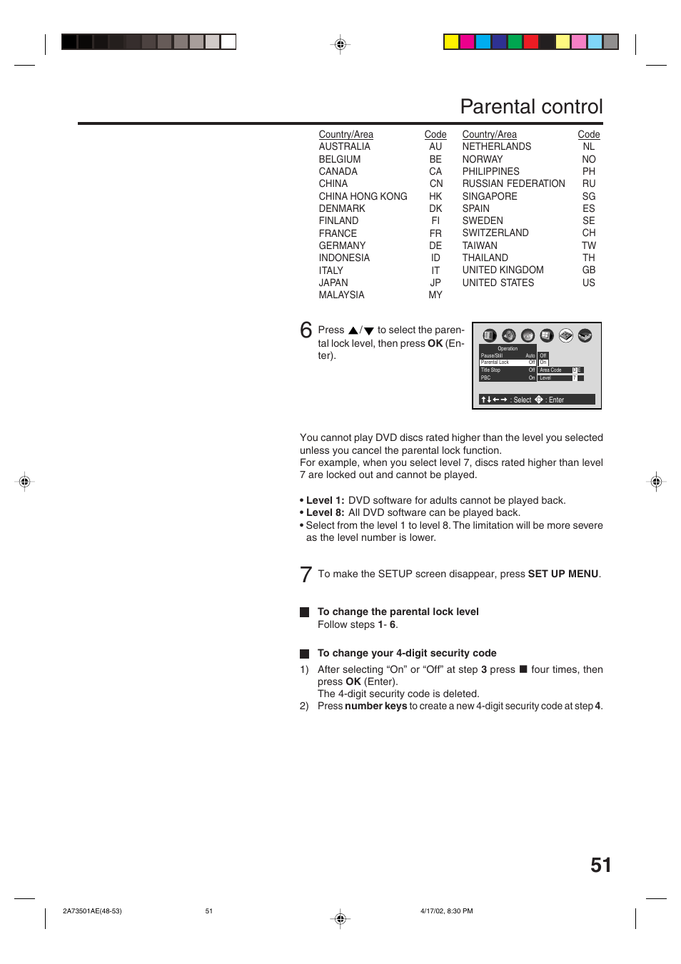 51 parental control | JVC HR-XV1EU User Manual | Page 51 / 64