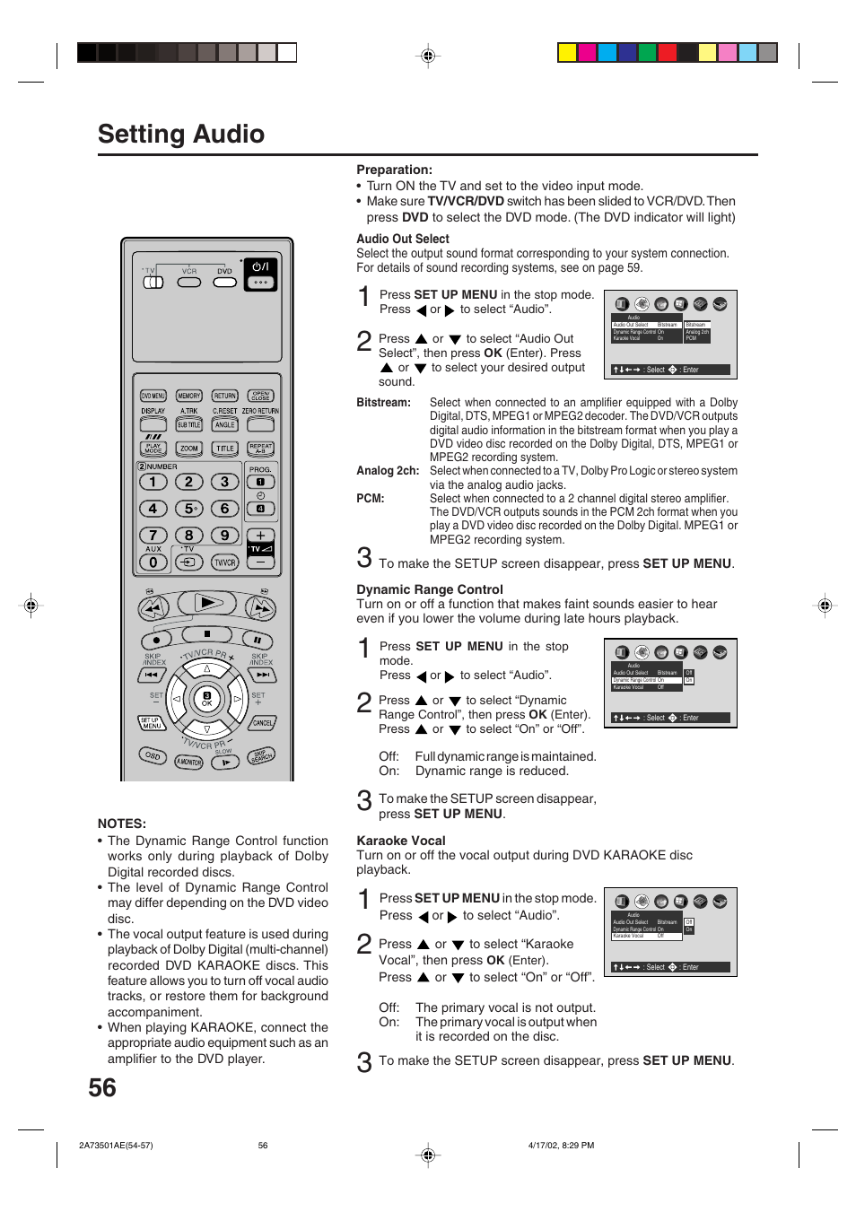 Setting audio | JVC HR-XV1EU User Manual | Page 56 / 64
