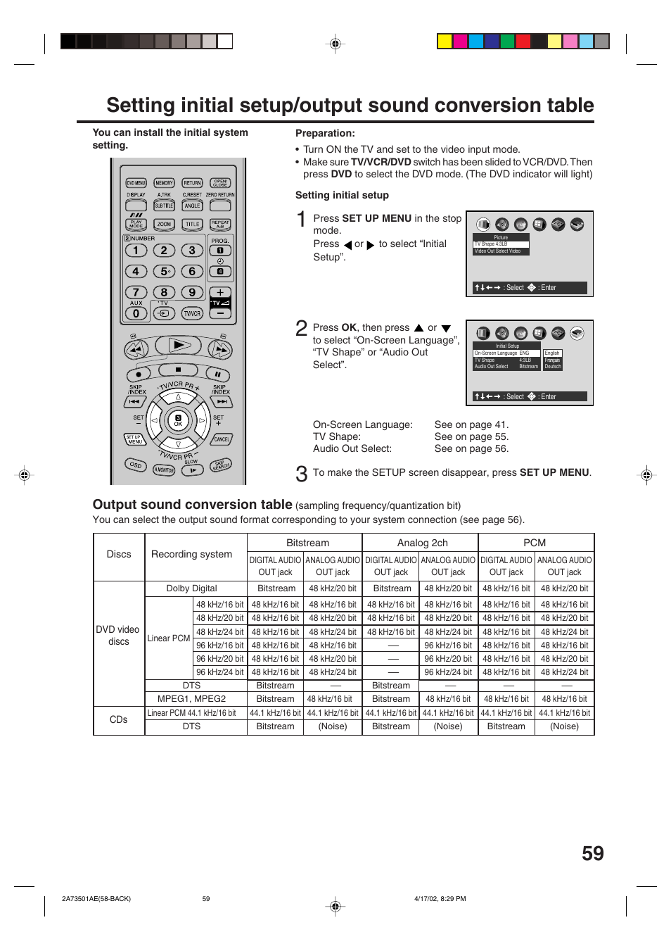 Output sound conversion table | JVC HR-XV1EU User Manual | Page 59 / 64
