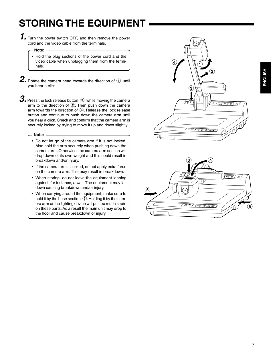 Storing the equipment | JVC AV-P720U User Manual | Page 7 / 15