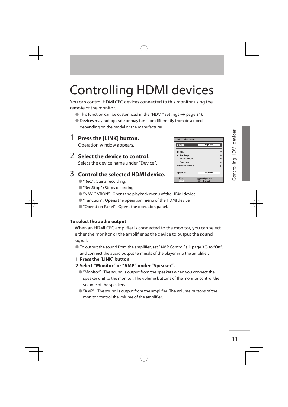 Controlling hdmi devices, Press the [link] button, Select the device to control | Control the selected hdmi device | JVC LT-32WX50EU User Manual | Page 18 / 78