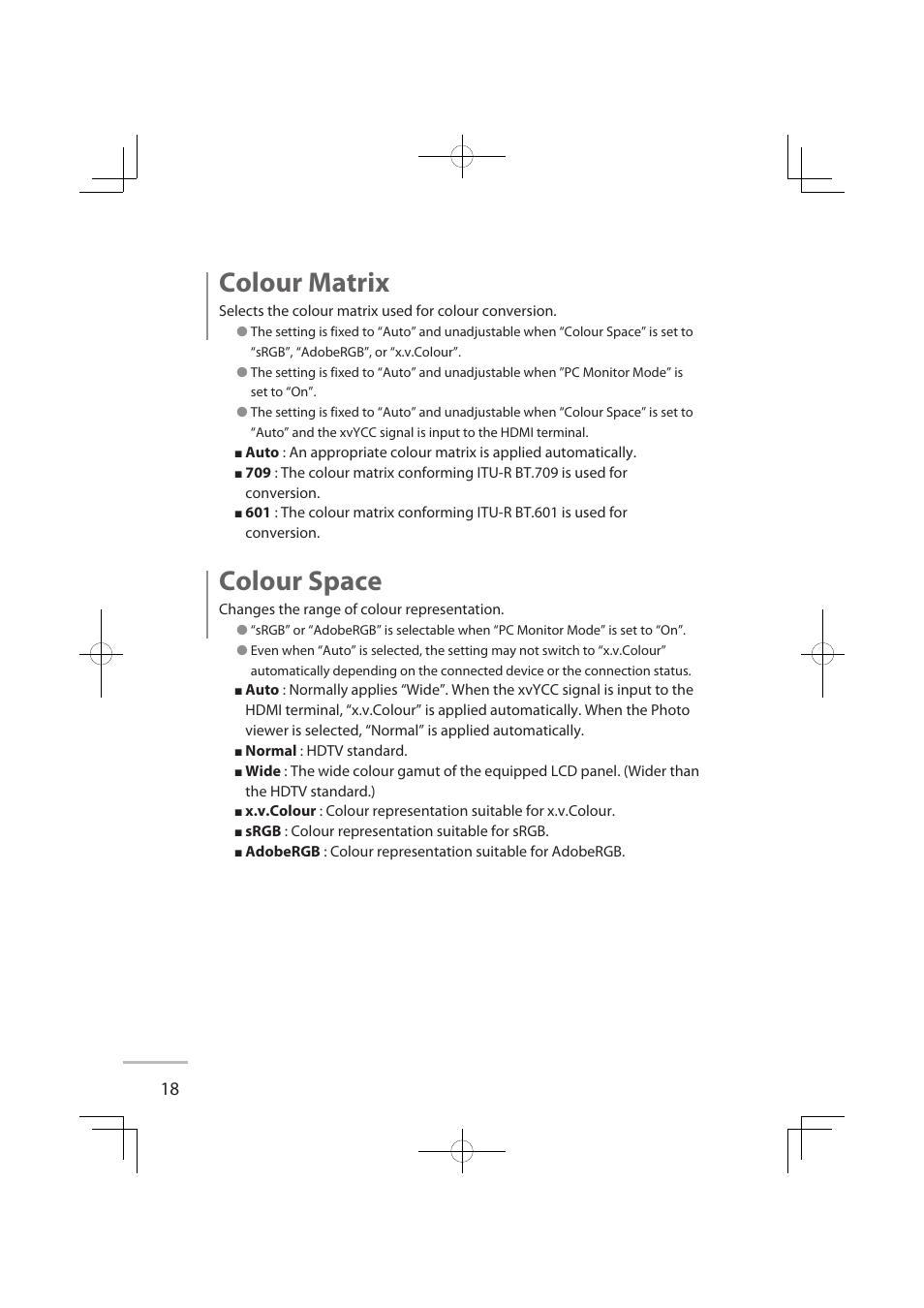 Colour matrix, Colour space | JVC LT-32WX50EU User Manual | Page 37 / 78