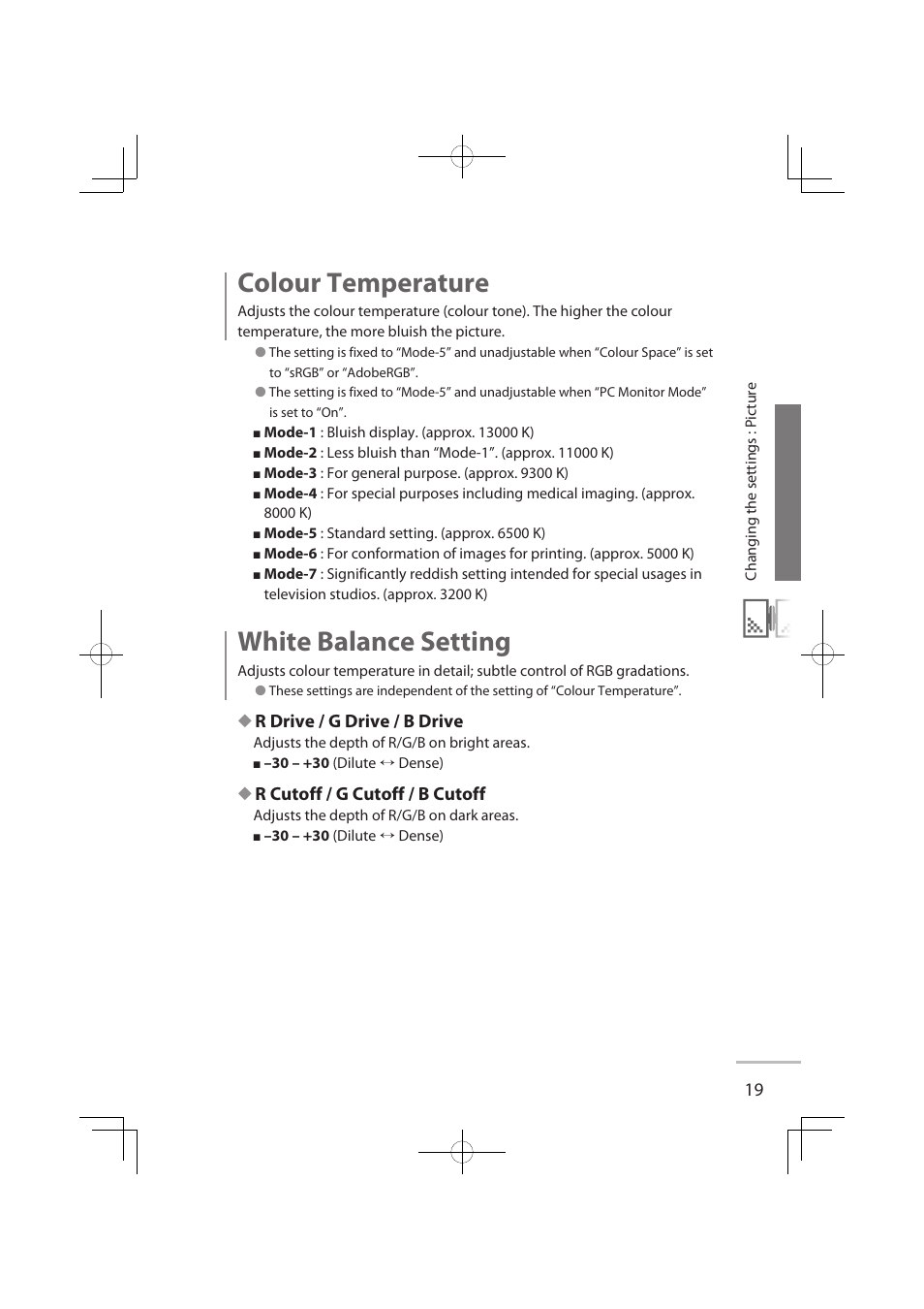 Colour temperature, White balance setting, R drive / g drive / b drive | R cutoff / g cutoff / b cutoff | JVC LT-32WX50EU User Manual | Page 38 / 78