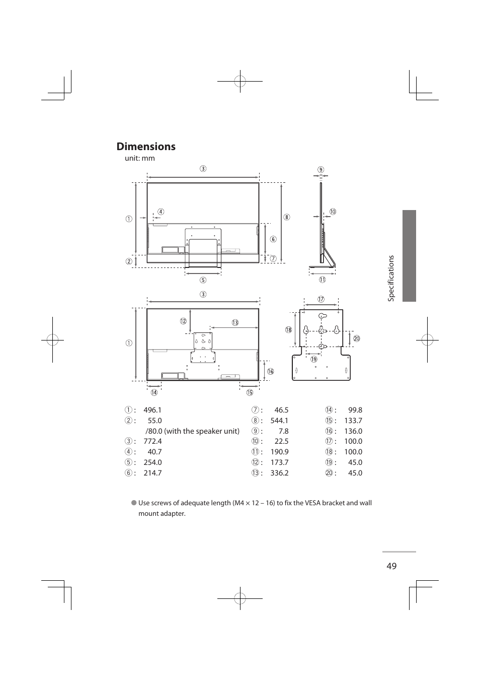 Dimensions | JVC LT-32WX50EU User Manual | Page 68 / 78